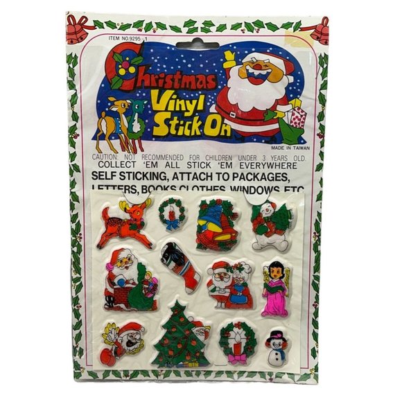 Vintage Christmas Puffy Stickers Vinyl Stick On Scrapbooking NOS Self Sticking - Picture 1 of 10